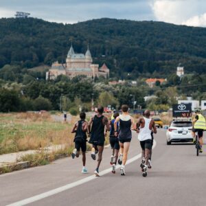 Participants running together during the event.